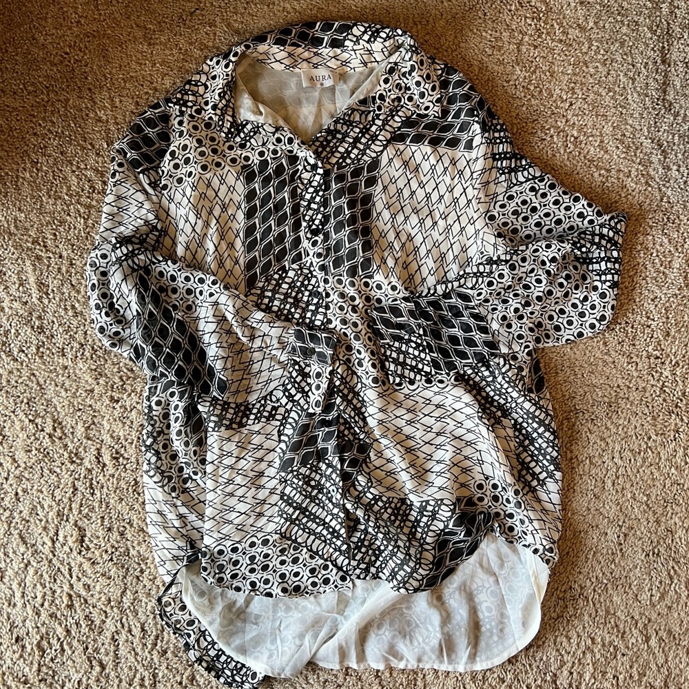 Geometric Black and White Button Down Shirt